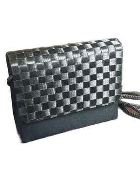 Vintage Lindsey Blake Black Checkerboard Woven Satin Evening Bag Crossbody